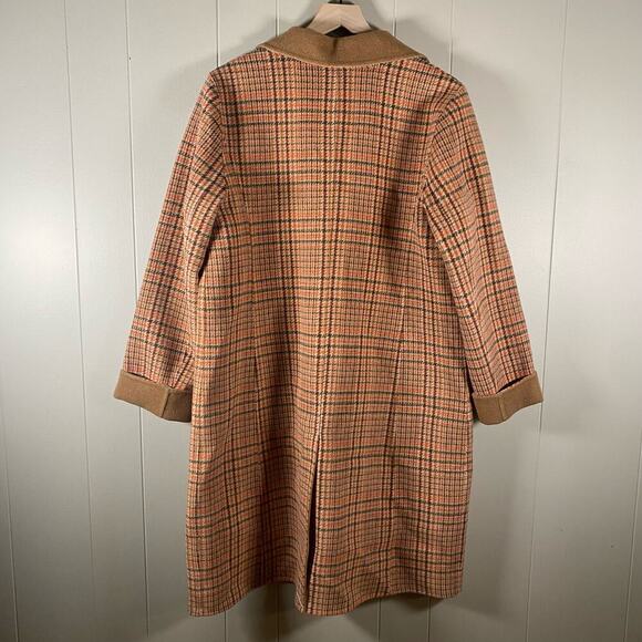 NEW Talbots Coat 12 Wool Blend Campfire Plaid Classic Lapel Patch Pockets Long - Picture 3 of 15